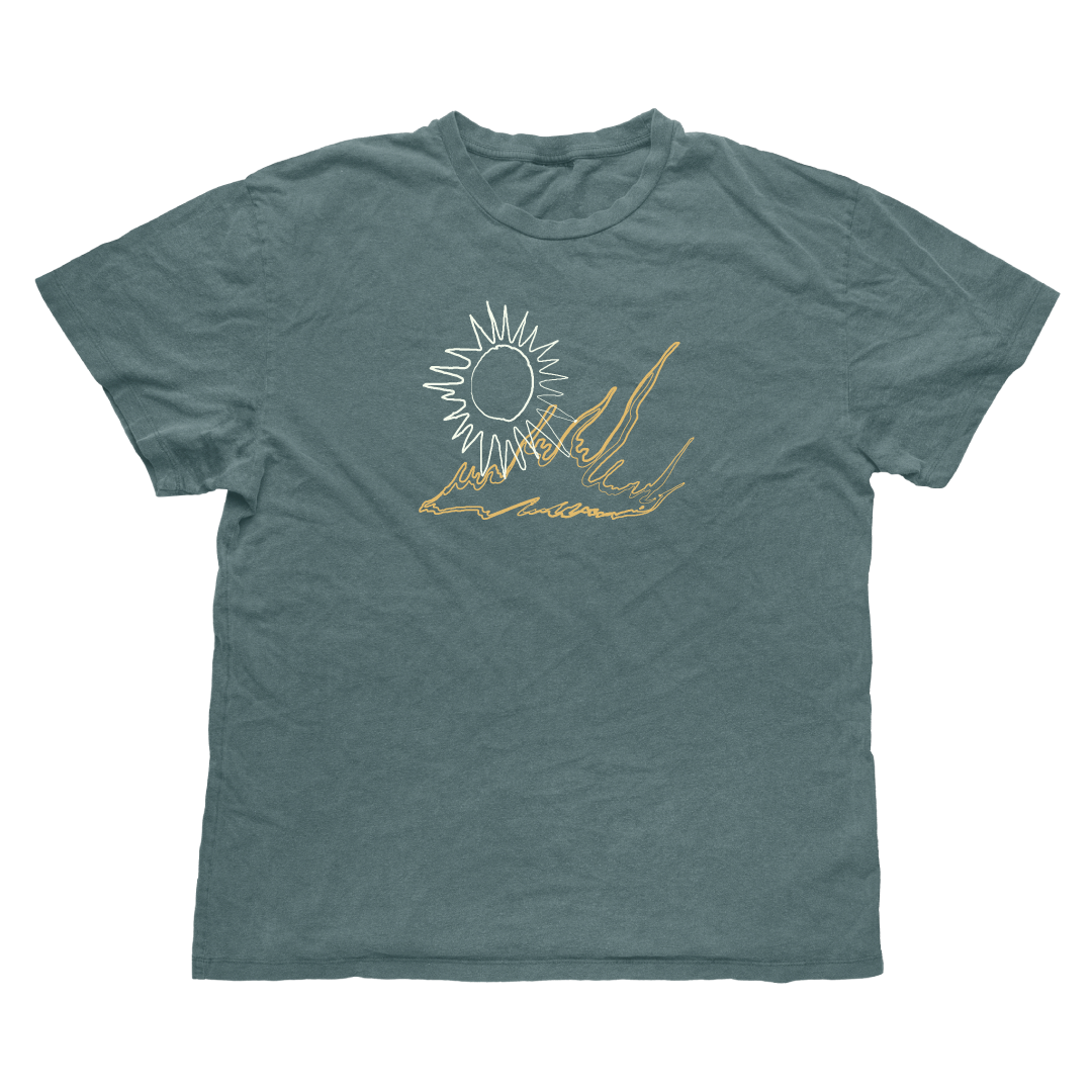 Warm Terracotta Sun Dial Tee (Spruce Blue)